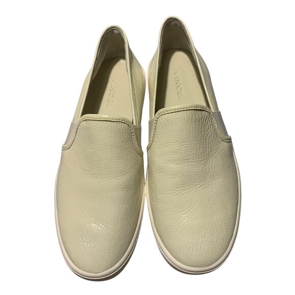 VINCE. Cream Moonlight Crinkle Patent Leather Blair II Slip-On Sneakers Size 7M - Picture 2 of 9